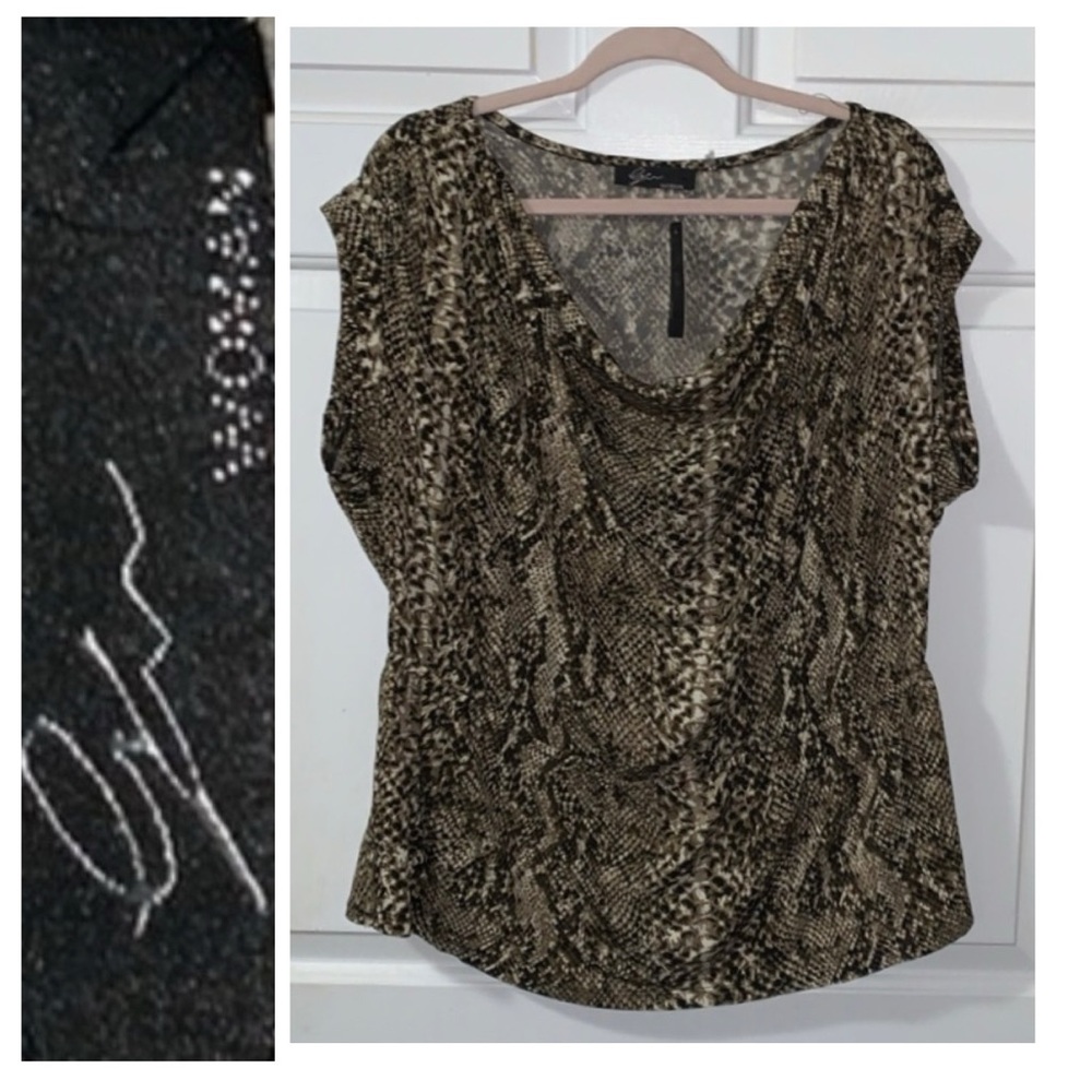 🪢 GLEN Brown Snakeskin Print Sleeveless Top Cami NWT 1X